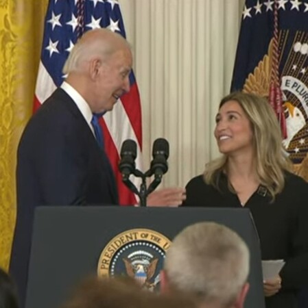 IBEW 134 / NECA Chicago apprentice Alyssa Cruz introduces President Biden in Washington, DC